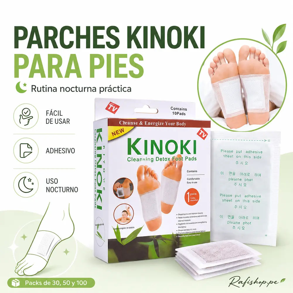 Parches Kinoki para pies disponibles en packs de 30, 50 y 100 unidades